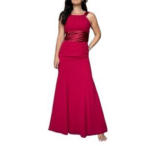David’s Bridal Red Maxi Dress Mermaid Size 8 Chiffon Style F12732 Bridesmaid